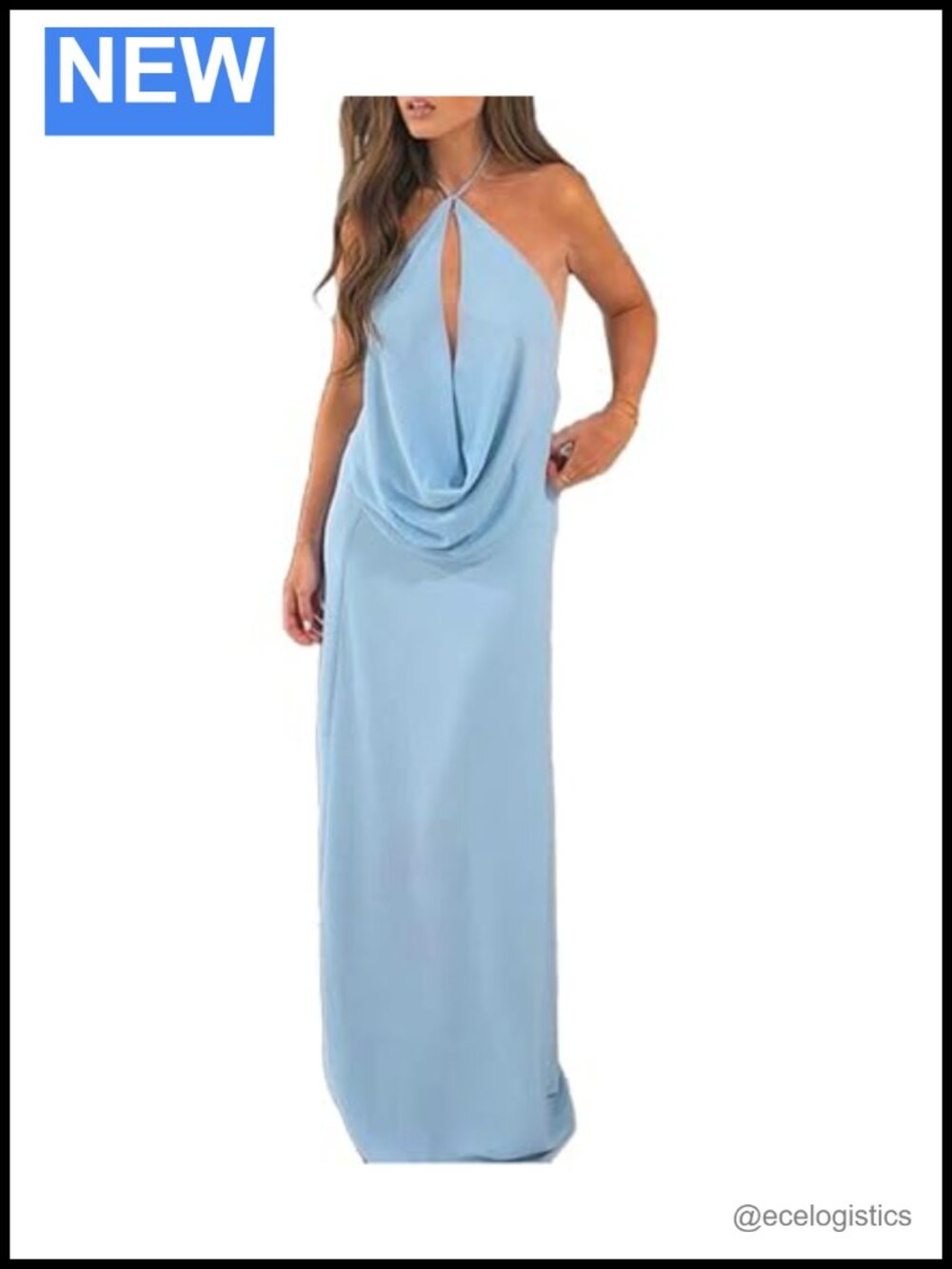 Elegant Halter Neck Maxi Skirt Set Women Two Piece Vacation Outfit Polyester